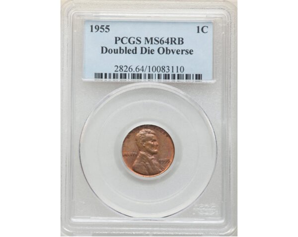 1955 1C Doubled Die Obverse, FS-101, MS64 Red and Brown PCGS